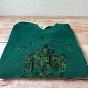 Rare VTG LEE Delta Sigma Phi Greek Fraternity Crewneck Sweatshirt Hunter Green L